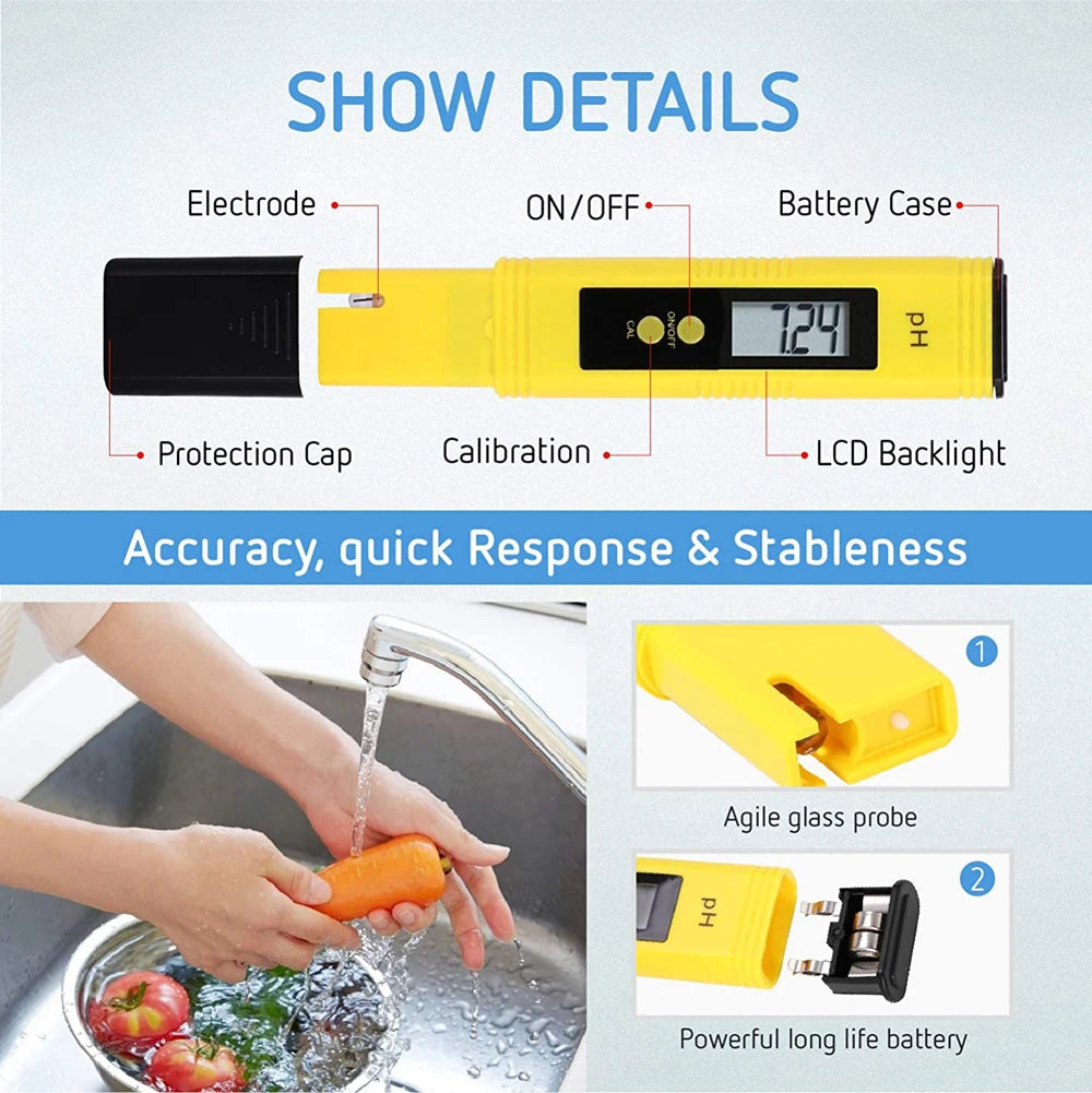 PH Meter 0.01 High Precision for Water Quality Tester with 0 14 Measurement Range Suitable Aquarium Swimming Pool